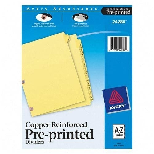 Avery Consumer Products Laminated Tab Dividers,Copper Reinforced,A-Z,11"x8-1/2",Buff