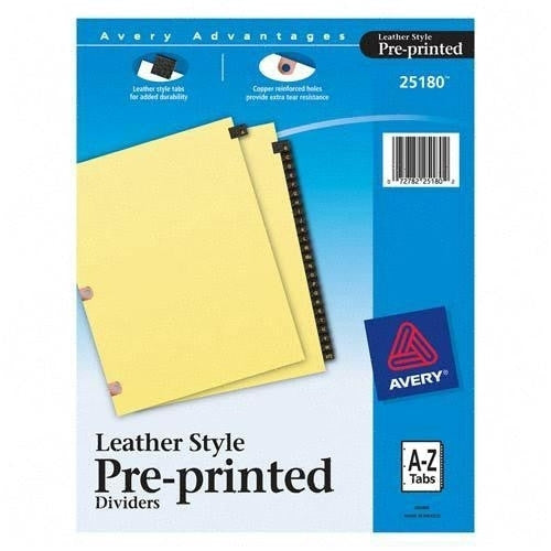 Avery Consumer Products Black Leather Tab Dividers, A-Z, 25 Tab, 11"x8-1/2", Buff