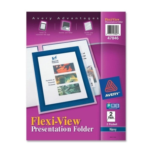 Avery Consumer Products 2-Pocket Folder, With Front Window, Letter-Size, 2/PK, Navy