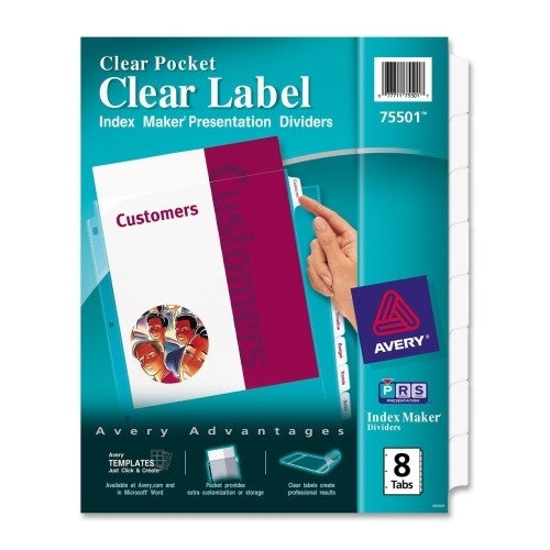 Avery Consumer Products Divider/Sheet Protector,w/ Clear Pocket,Punched,8-Tab,Clear