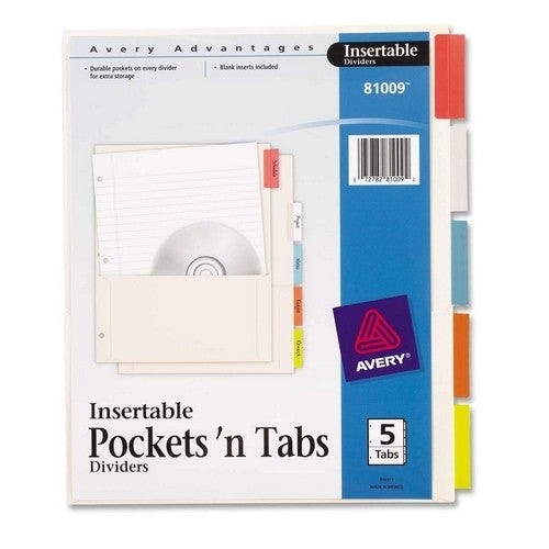 Avery Consumer Products Insertable Divider,Pocket/Tabs,5/Tabs,8-7/8"x11",Multi-Color