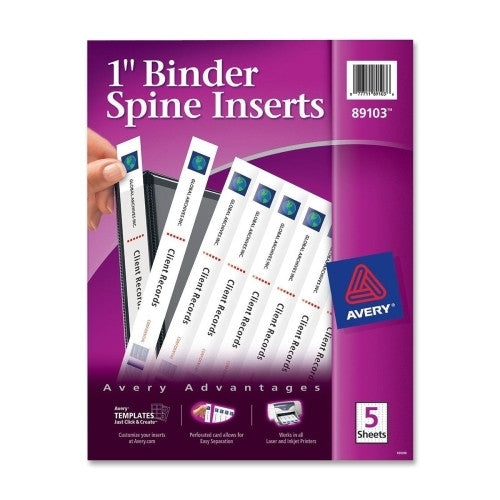 Avery Consumer Products Binder Spine Inserts,1" Capacity, 40/PK, White