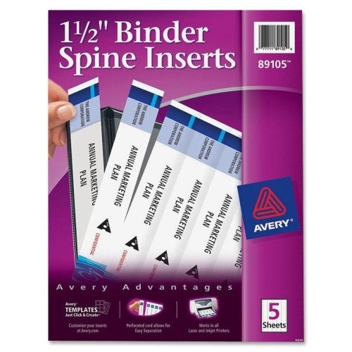 Avery Consumer Products Binder Spine Inserts, 1-1/2" Capacity, 25/PK, White