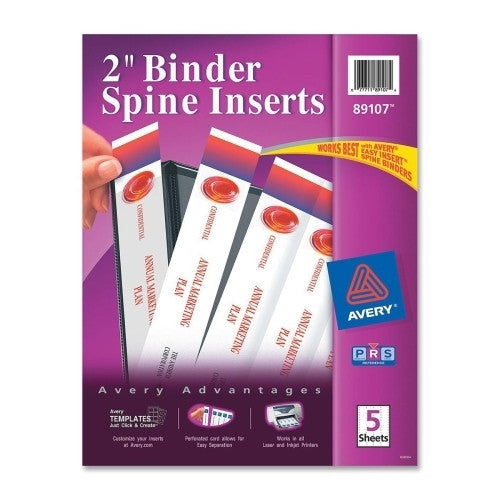 Avery Consumer Products Binder Spine Inserts, 2" Capacity, 20/PK, White