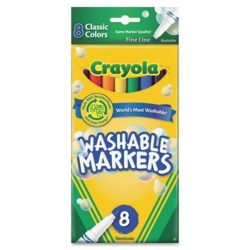 Crayola Washable Markers, Fine Tip, Nontoxic, 8/ST, Assorted