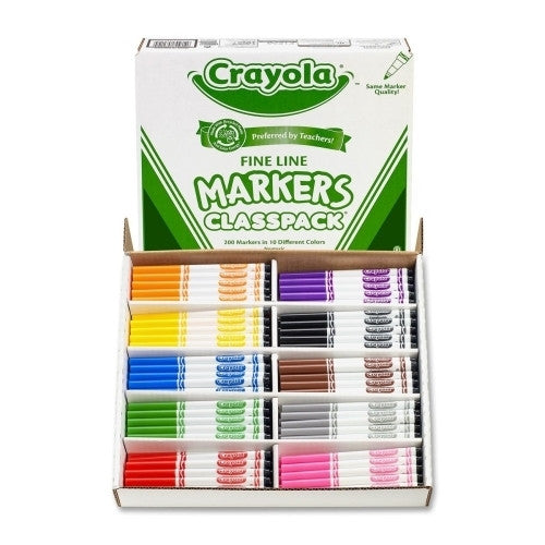 Crayola Non-Washable Markers, Fine Tip, 10 Colors, 200/BX, Ast