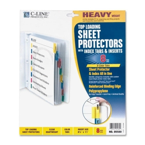 C-Line Products, Inc. Top Load Sheet Protector, 8 Tab, 8-1/2"x11", Assorted Colors