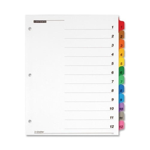 Cardinal Brands, Inc One Step Index System, Numbered 1-12, 12 Tabs, Multicolor