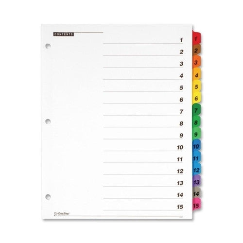 Cardinal Brands, Inc One Step Index System, Numbered 1-15, 15 Tabs, Multicolor