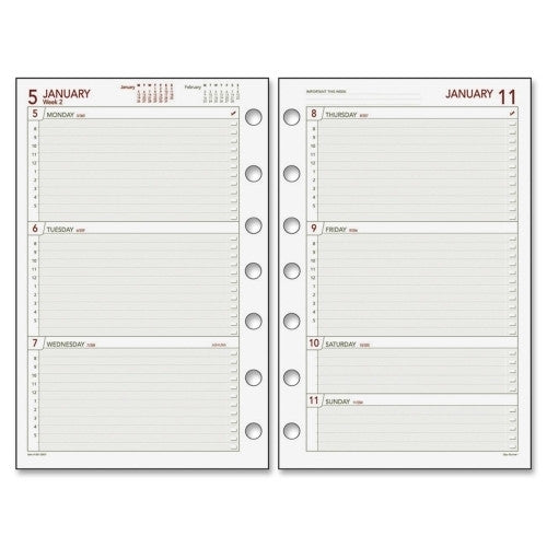 Weekly Dated Calendar Refill, Jan-Dec, 5-1/2"x8-1/2"