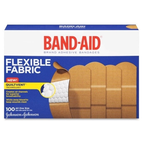 Johnson & Johnson Adhesive Bandages, Flexible Fabric, 1", 100/BX