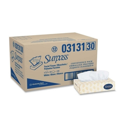 Kimberly-Clark Surpass Facial Tissue,2-Ply,8-1/2"x7-8/9",12 BX/CT,White