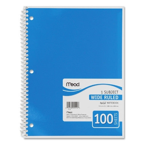 Mead Spiral Notebook,1-Subject,Wide Rule,100 Sh,10-1/2"x8",Ast.