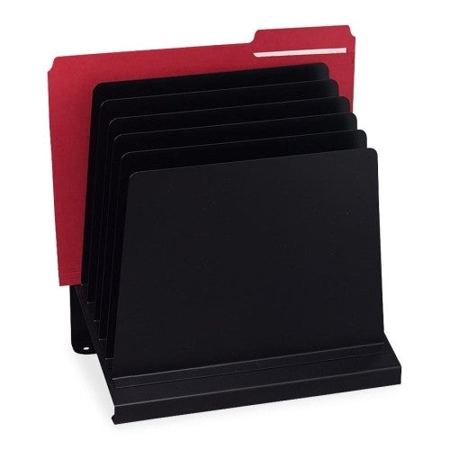 MMF Industries Slanted Vertical Organizer, 6 Compartment, Black