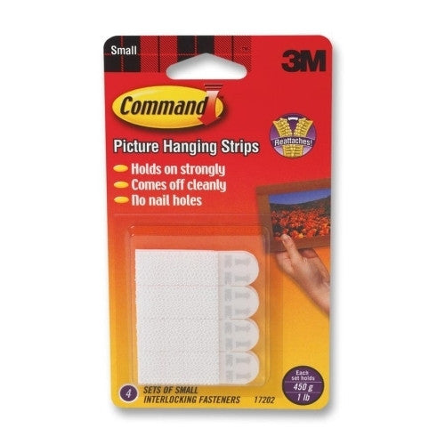 3M Commercial Office Supply Div. Hanging Strips,w/Command Adhes.,Holds 1 lb.,5/8"x1-3/8",4/PK