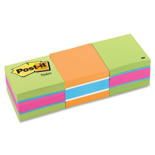 3M Commercial Office Supply Div. Post-it Note Cube,400 Sheets per Cube,2"x2",3/PK,Neon Stripe