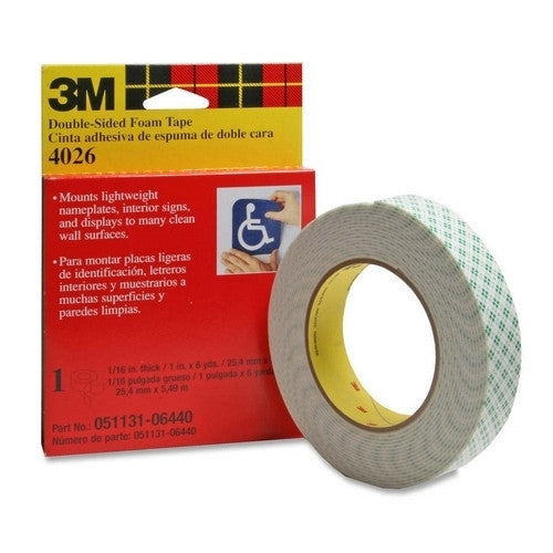 3M Commercial Office Supply Div. Double-Coated Foam Tape, Holds 2 lb., 1"x6 Yards