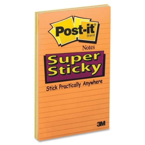 3M Commercial Office Supply Div. Super Sticky Notes, Lined, 5"x6", 4/PK, Assorted Neon