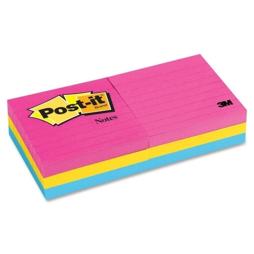 3M Commercial Office Supply Div. Post-it Notes,Lined,3"x3",6/PK,100 Sh/Pad,Neon Fusion