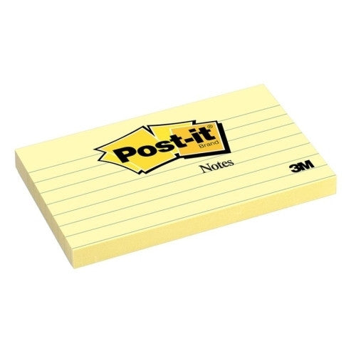 3M Commercial Office Supply Div. Post-it Notes, Lined, 100 Sh/Pad, 3"x5", 12/PK, Yellow