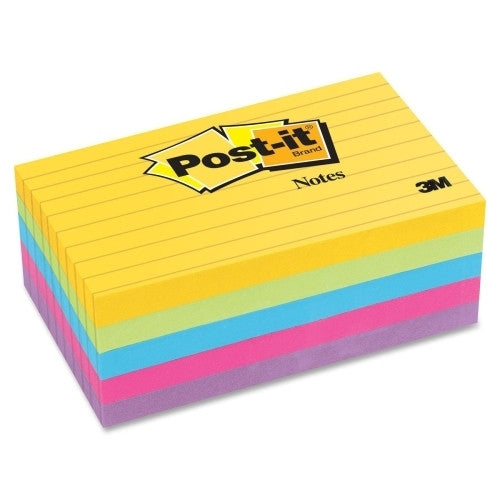 3M Commercial Office Supply Div. Post-it Notes,Lined,3"x5",5/PK,100 Sh/Pad,Ultra Assorted