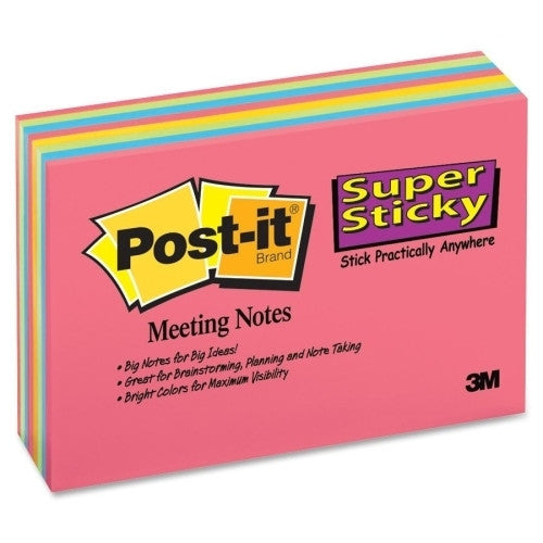 3M Commercial Office Supply Div. Super Sticky Meeting Notes, 45 Sh/PD, 6"x4", 8PD/PK, Ast