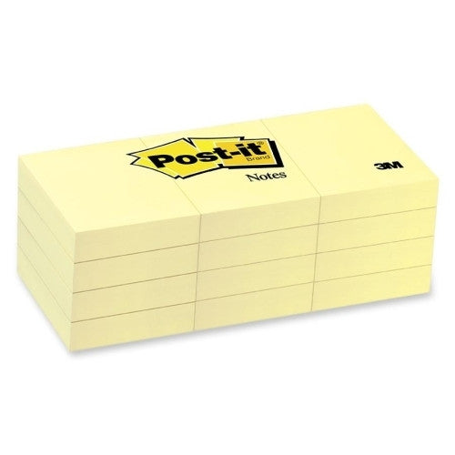 3M Commercial Office Supply Div. Post-it Notes,Original Pads,1-1/2"x2",100 SH/PD,12/PK,Canary