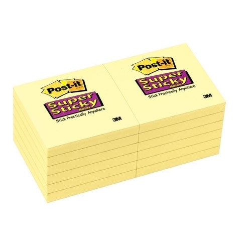 3M Commercial Office Supply Div. Super Sticky Pads, 90 Sheets/PD, 3"x3", 12/PK, Canary