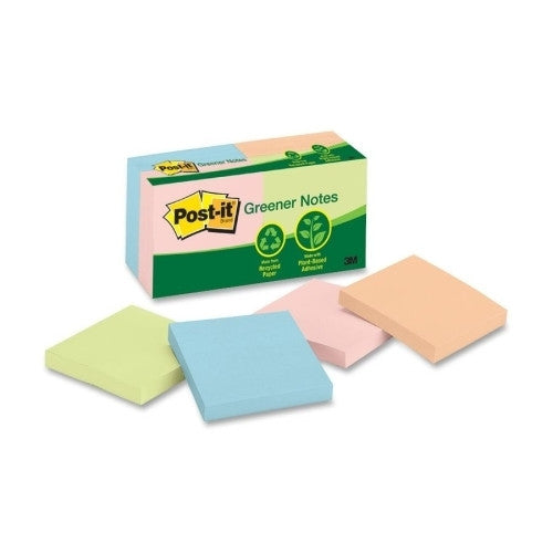 3M Commercial Office Supply Div. Post-it Notes,Recycled,3"x3",12/PK,Assorted Pastel