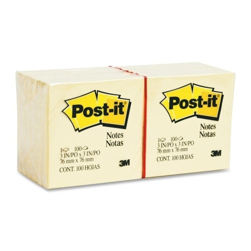 3M Commercial Office Supply Div. Post-it Notes,Original Pads,3"x3",100/SH/PD,12/PK,Canary