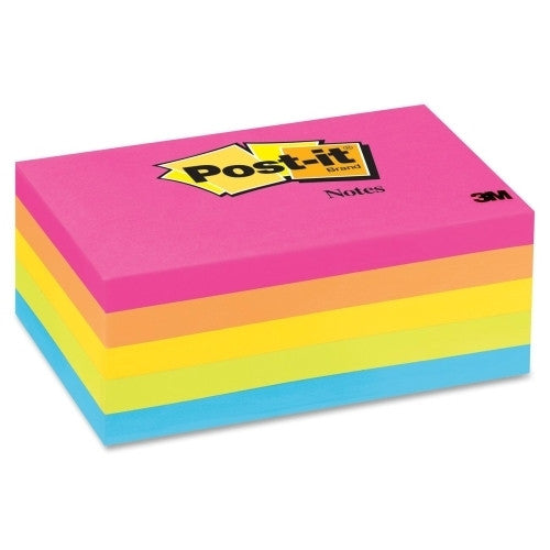 3M Commercial Office Supply Div. Post-it Notes, 3"x5", 5/PK, 100 Sh/Pad, Neon Fusion