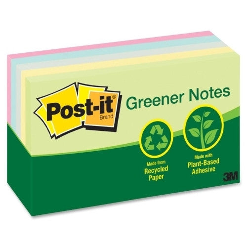 3M Commercial Office Supply Div. Post-it Notes,Recycled,3"x5",5/PK,Assorted Pastel