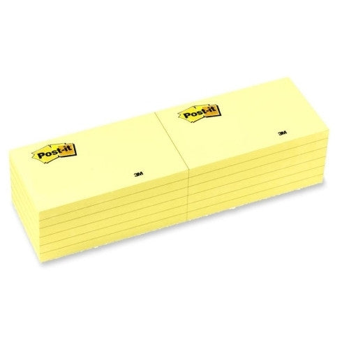 3M Commercial Office Supply Div. Post-it Notes,Original Pads,3"x5",100 SH/PD12/PK,Canary