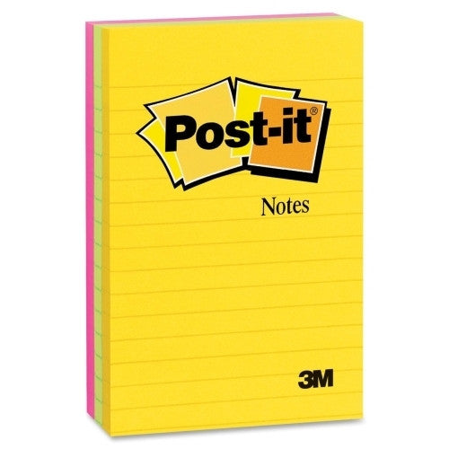 3M Commercial Office Supply Div. Post-it Notes,Lined,4"x6",3/PK,100 Sh/Pad,Ultra Assorted