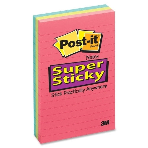 3M Commercial Office Supply Div. Super Sticky Notes,Lined,90 Sh/Pad,4"x6",Ultra Assorted