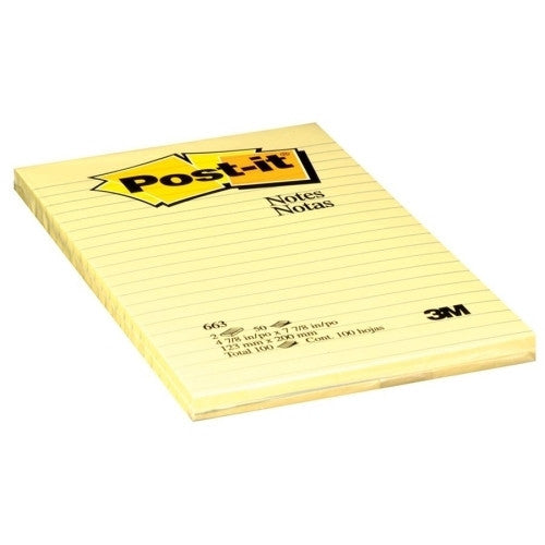 3M Commercial Office Supply Div. Post-it Notes, Lined, 100 Sh/Pad, 5"x8", 2/PK, Yellow