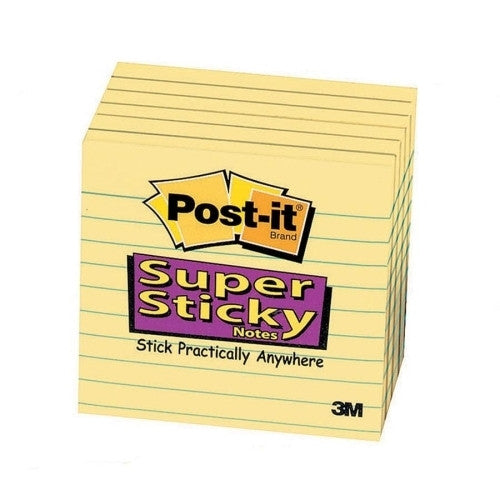 3M Commercial Office Supply Div. Super Sticky Pads,Lined,90 Sheets/PD,4"x4",6/PK,Yellow