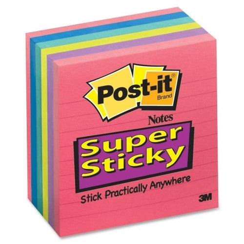 3M Commercial Office Supply Div. Super Sticky Notes,Lined,90 Sh/Pad,4"x4",Ultra Assorted