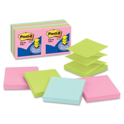 3M Commercial Office Supply Div. Post-it Notes, Pop Up, 3"x3", 12/PK, Assorted Pastels