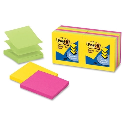 3M Commercial Office Supply Div. Post-it Notes,Pop-up,3"x3",100 SH/PD,12/PK,Ultra Assorted