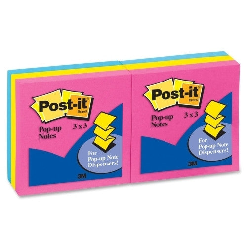 3M Commercial Office Supply Div. Post-it Note Refills, Pop Up, 3"x3", 6/PK, Neon Fusion