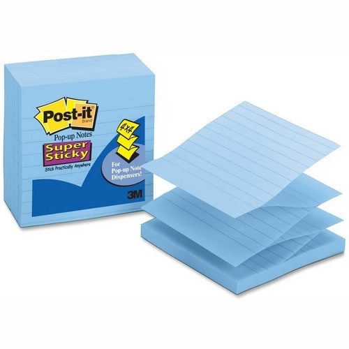 3M Commercial Office Supply Div. Super Sticky Pop-up Notes,Lined,4"x4",90 Sh,5/PK,Aquatic