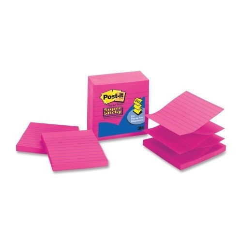 3M Commercial Office Supply Div. Super Sticky Pop-up Notes,Lined,4"x4",90 Sh,5/PK,Fuchsia