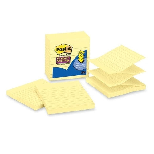 3M Commercial Office Supply Div. Super Sticky Pop-up Notes,Lined,4"x4",90 Sh,5/PK,Canary