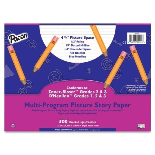 Pacon Corporation Picture Story Paper,1/2" Ruled,12"x9,500 Sheets/PK,White