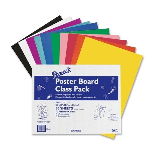 Pacon Corporation Posterboard,4-Ply,22"x28",5 ea 10 Colors,50 Sheets,Assorted