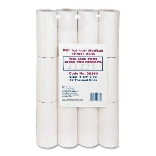 PM Company PM Tech Print Med/Lab Rolls, 4-1/4"x78', 12/PK, White