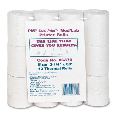 PM Company PM Tech Print Med/Lab Rolls, 2-1/4"x80', 12/PK, White