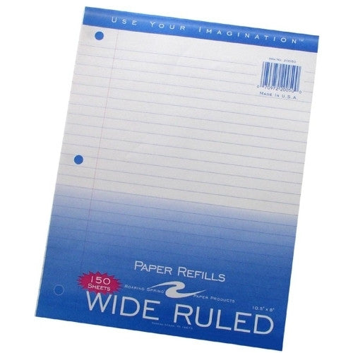 Roaring Spring Paper Products Filler Paper,3-Hole Punch,8"x10-1/2",Wide Rule,150/PK,WE