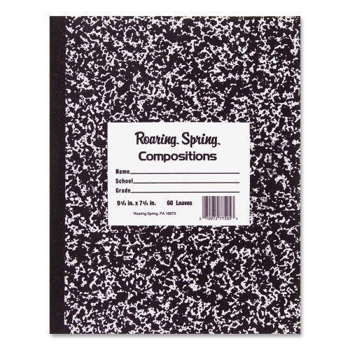 Roaring Spring Paper Products Composition Book,Marble Design,10"x8",60 Sheets,Black